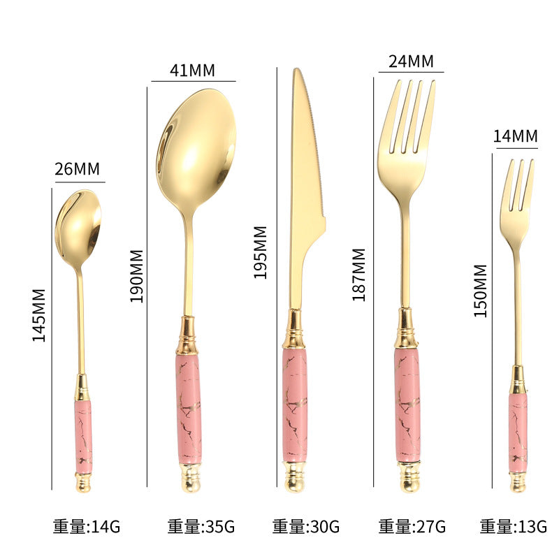 Stainless Steel Cutlery Restaurant Western Steak Knife Fork Imitation Marble Pattern Ceramic Handle Knife Fork Spoon Tea Spoon Tea Fork Set - 图片 33