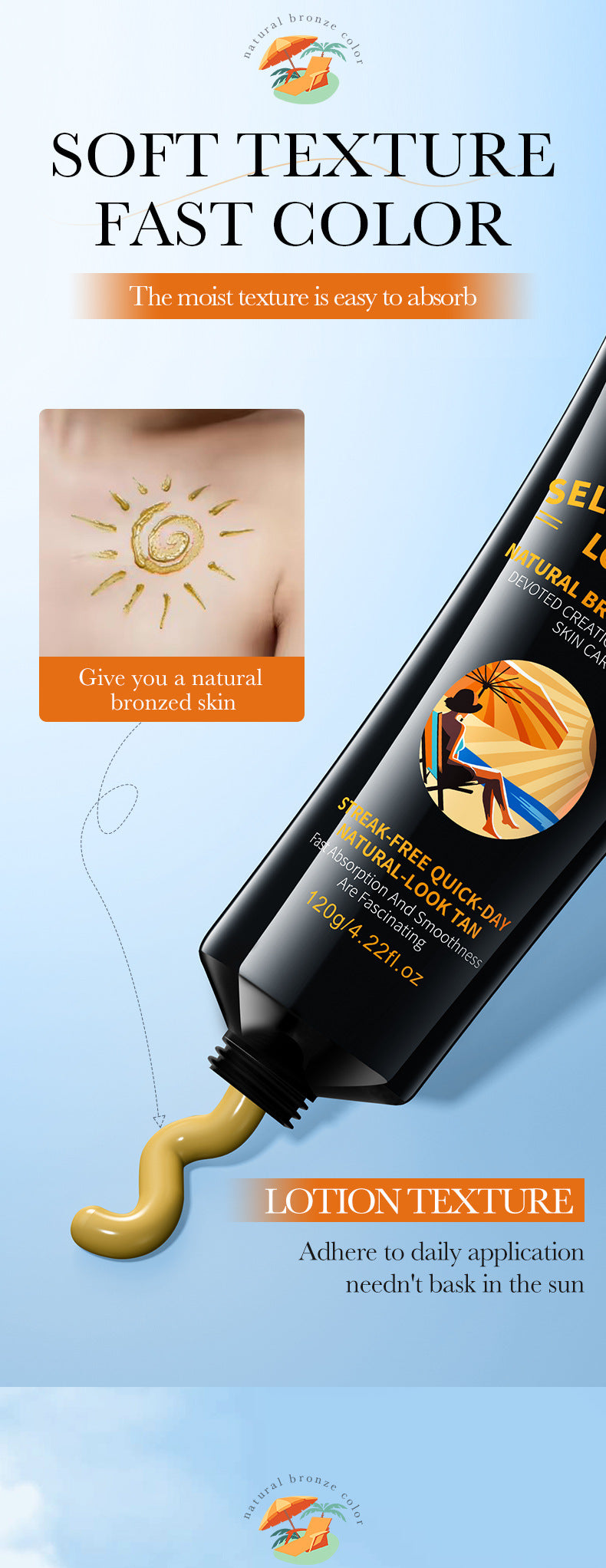 Tanning Moisturizer120gSADOER Moisturizing and Hydrating Wheat Color Sunbathing Essence Lotion for Foreign Trade Cross-Border - 图片 12