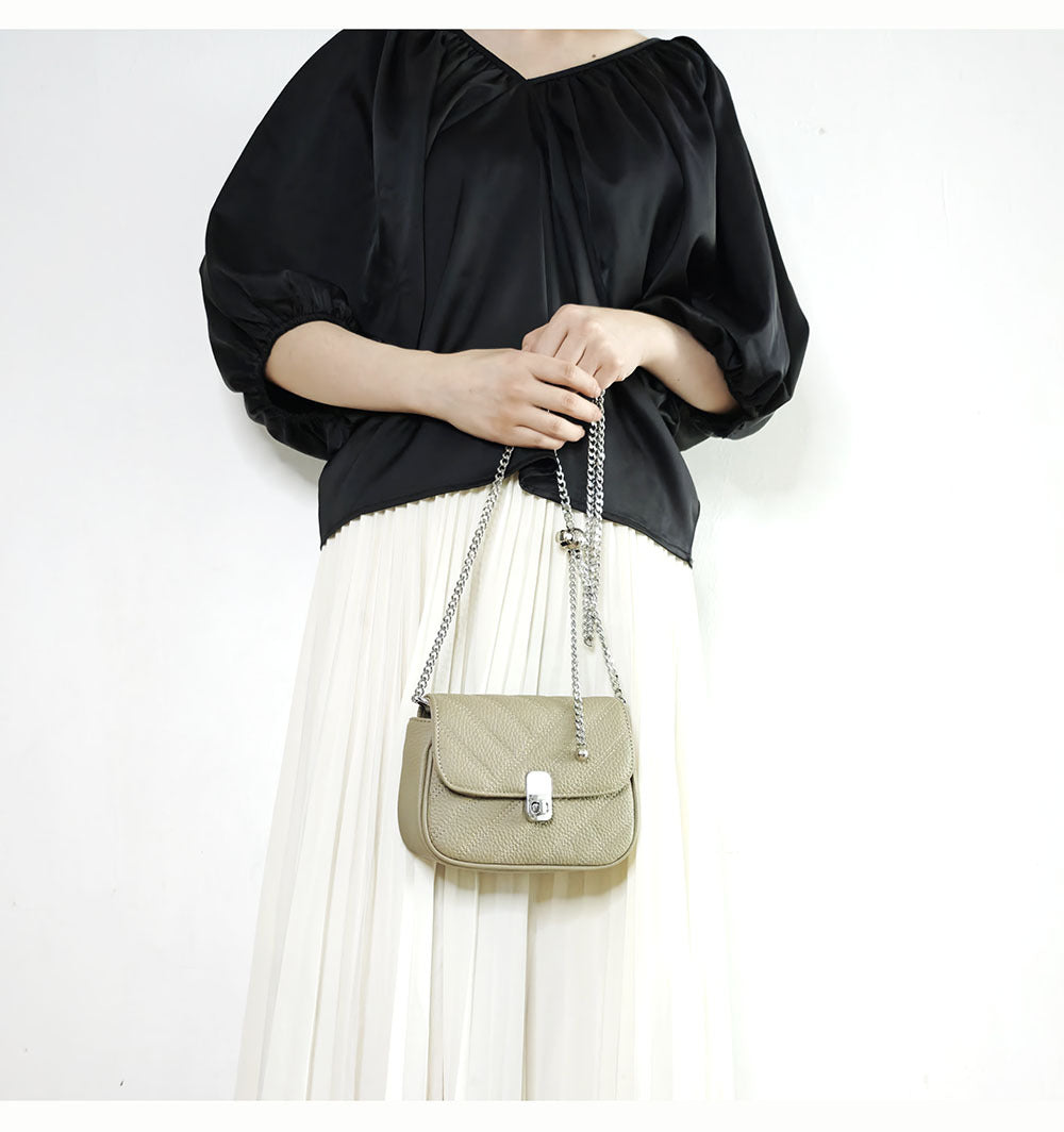 Genuine Leather Women's Bag New Metal Chain Small Square Bag Simple Versatile Chanel Style Single Shoulder Solid Color Embroidered Thread Crossbody Bag - 图片 38