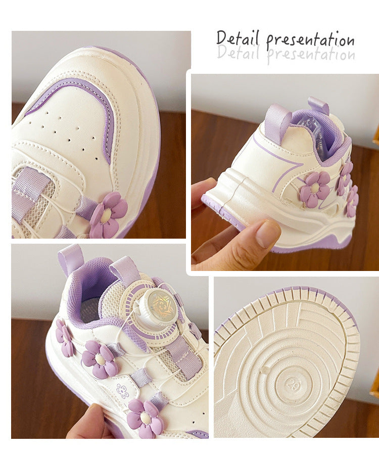 Children's Sports Shoes Spring and Autumn2025New Student Knob Girls' White Sneakers Versatile Casual Girls' Running Shoes - 图片 18