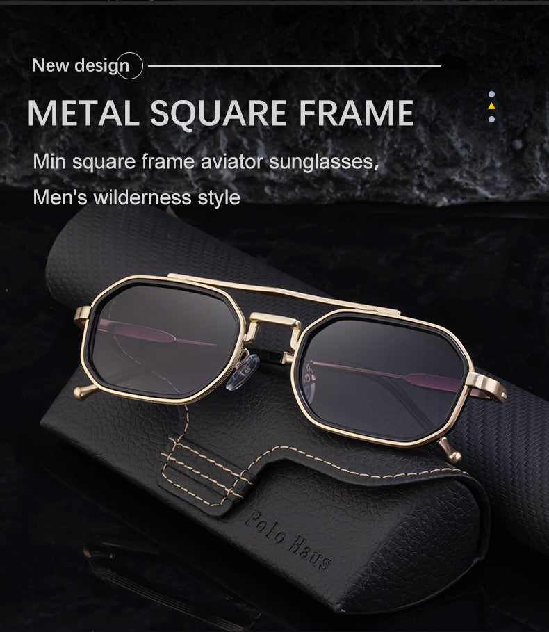 2025New Small Frame Glasses Men Double Beam retro Sunglasses Men's High Sense Full Frame Sunscreen Sunglasses shades - 图片 42