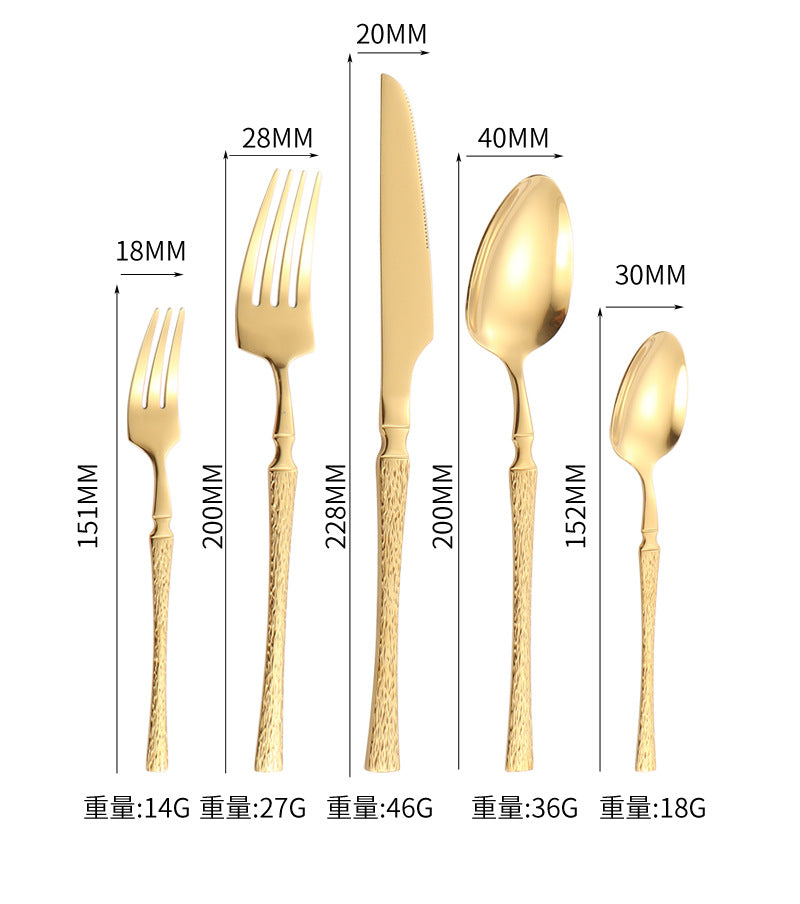 410Stainless Steel Cutlery Hotel Restaurant Hammered Knife Fork Spoon Set Western Small Waist Bark Pattern Steak Knife Fork - 图片 29