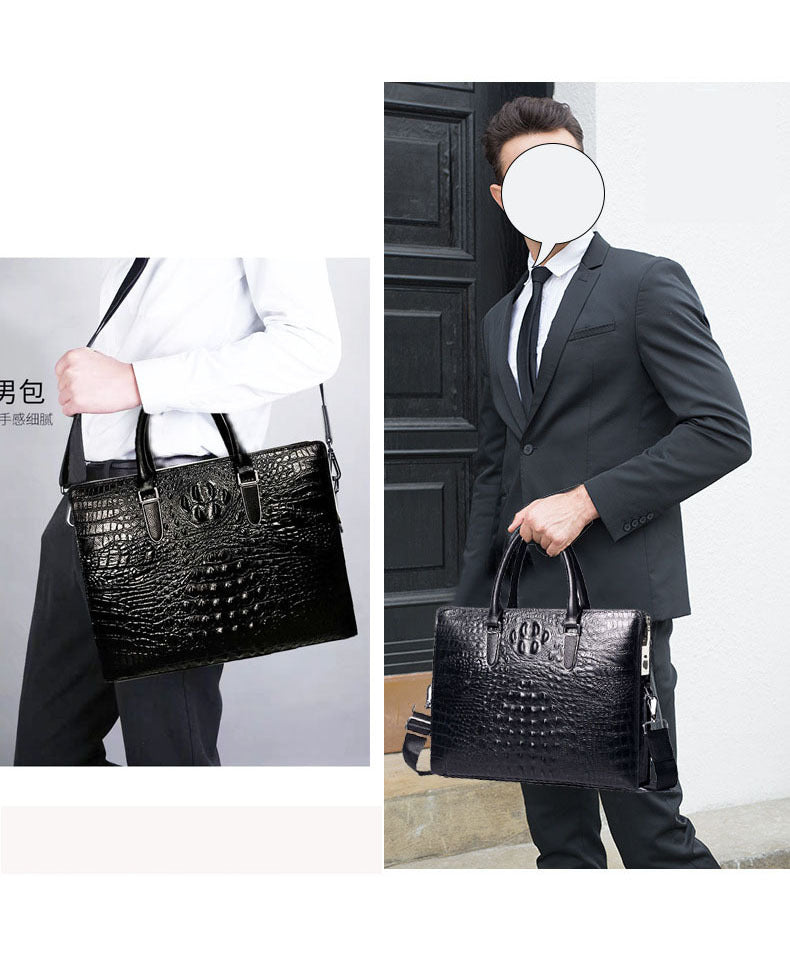 Fingerprint Unlock Bag Genuine Leather Business Commuting Large Capacity Men's Cowhide High-end Handheld Briefcase Anti-theft - 图片 13