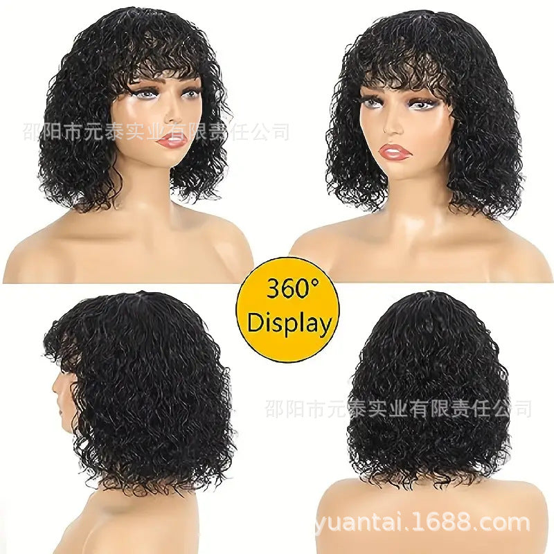 Short Bob Curly 100% Human Hair Wig With Bangs for Women - 图片 3
