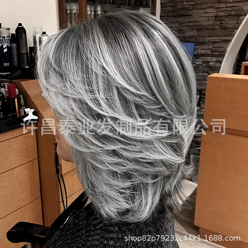 European and American Foreign Trade Cross-Border Wig for Women, Middle Part, Eight-Character Bangs, Middle-Aged and Elderly Fashion Short Straight Hair Full Wig, Factory Direct Sale - 图片 13