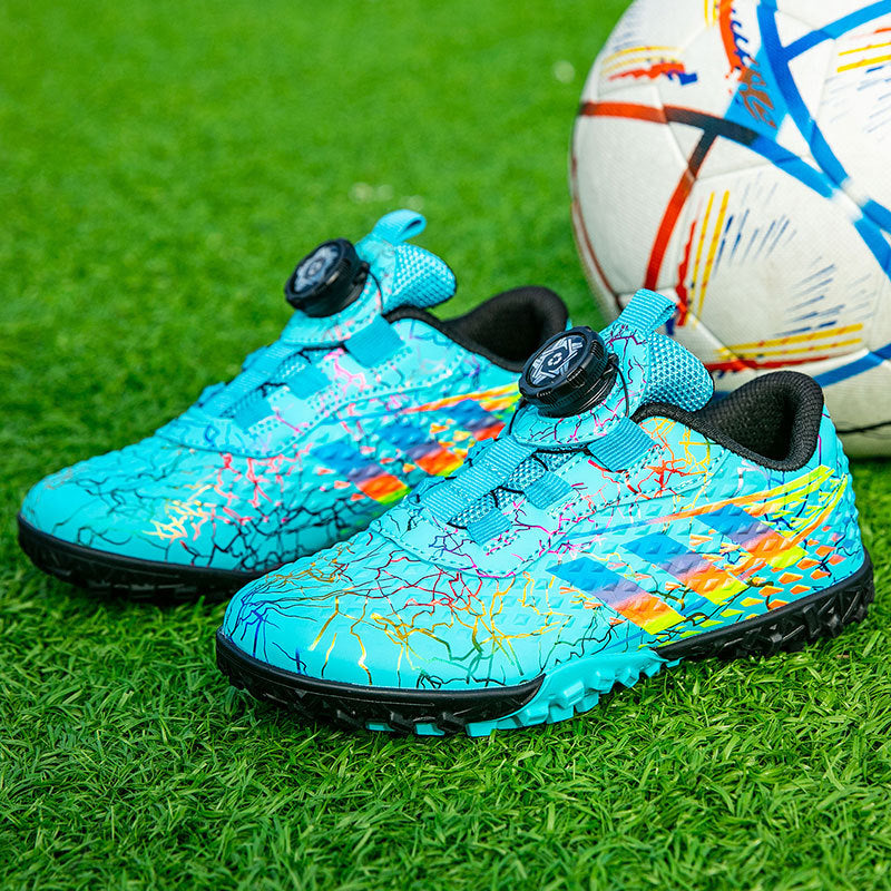 New style soccer shoes for men, women, and children with rotating buckle TF Broken Nail Style Youth Student Grassland Competition Training Shoes - 图片 7