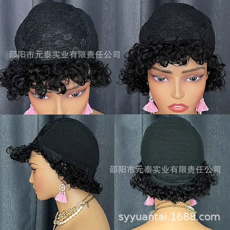Short Bob Curly 100% Human Hair Wig With Bangs for Women - 图片 4
