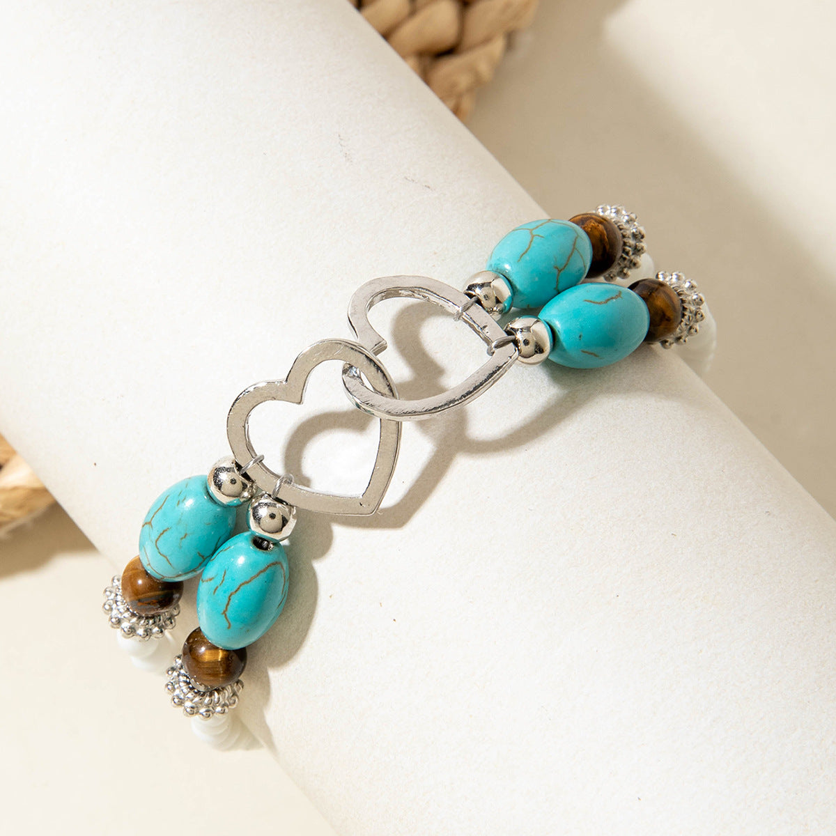 Wholesale Bohemian Vacation Style Rice Bead Turquoise Jewelry Set Metal Heart Jewelry - 图片 17