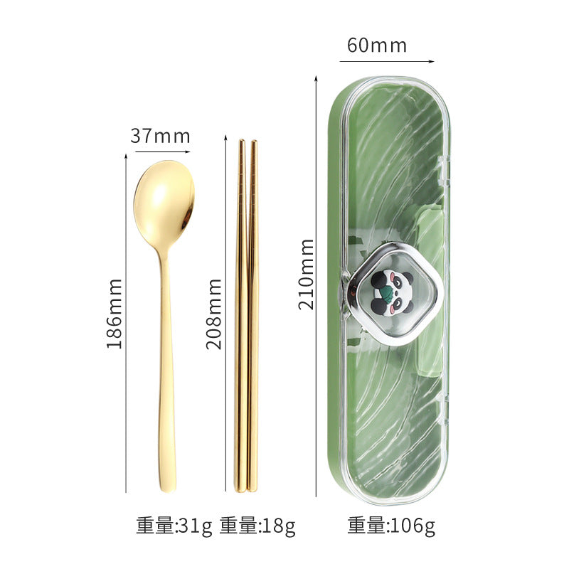 304Stainless Steel Tableware Student Cartoon Portable Tableware Set Work Outdoor Fork Spoon Chopsticks Three-piece Set - 图片 14