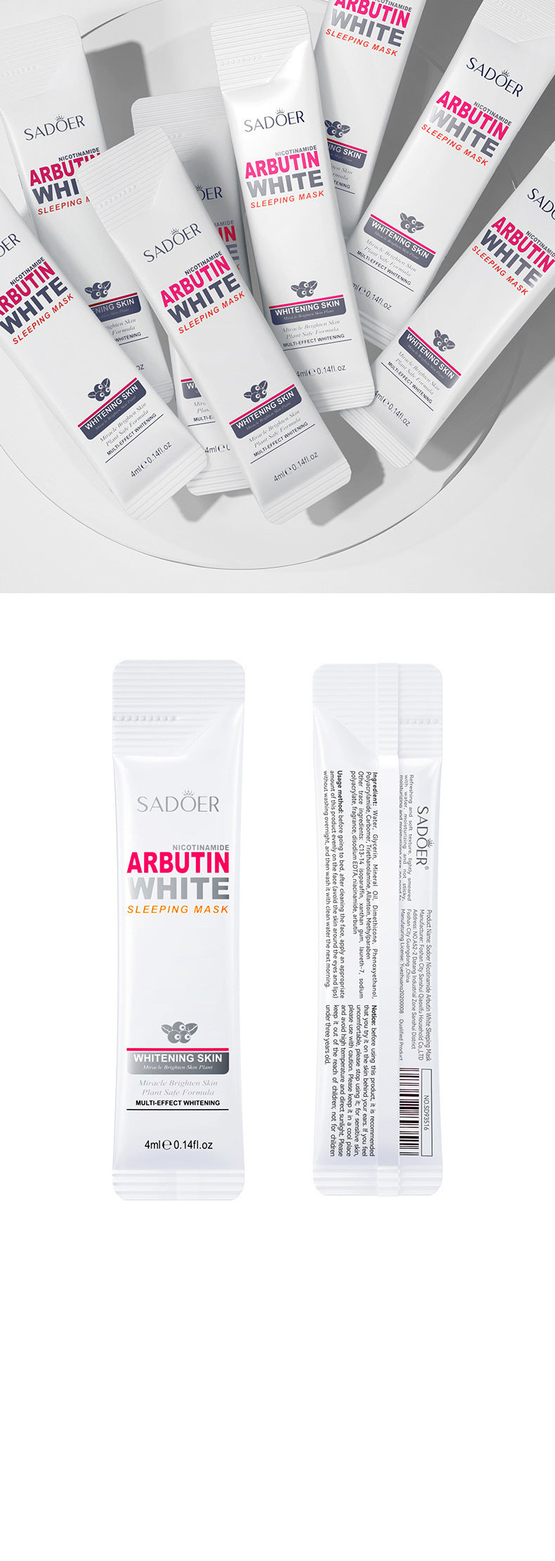 Arbutin Good Night Freeze Mask SADOER Niacinamide No-Rinse Sleeping Mask Strip Pack Cross-Border Wholesale - 图片 16