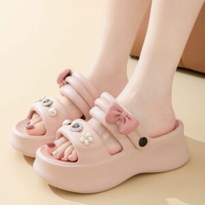 Thick Bottom eva Women's Summer New Indoor Slippers ins Cute Bowknot Sandals Non-Slip Height Increasing Outdoor Fashion