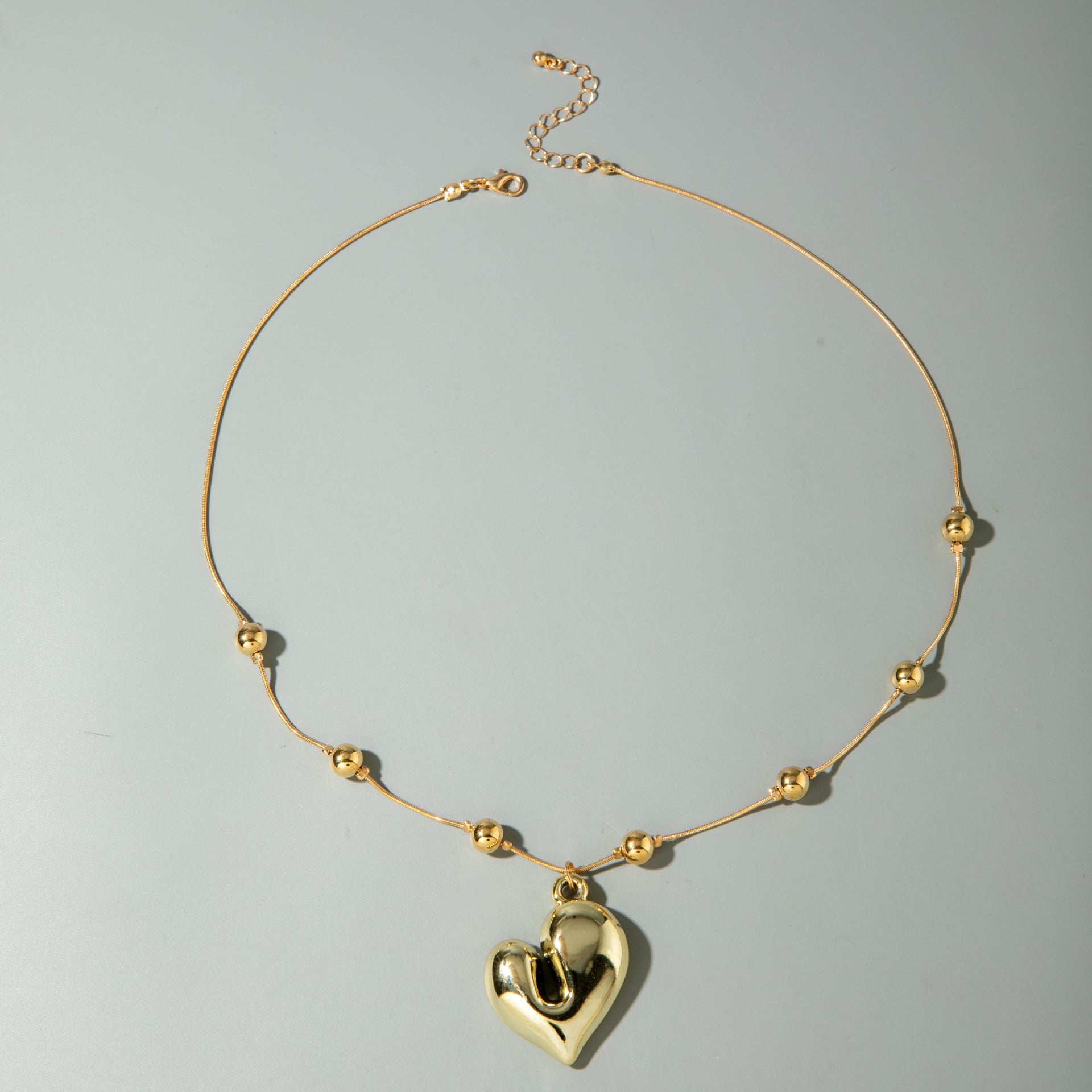 Ornament Layered Wear CCB Peach Heart Necklace Wholesale Baroque Metal Pendant Pearl Necklace - 图片 23