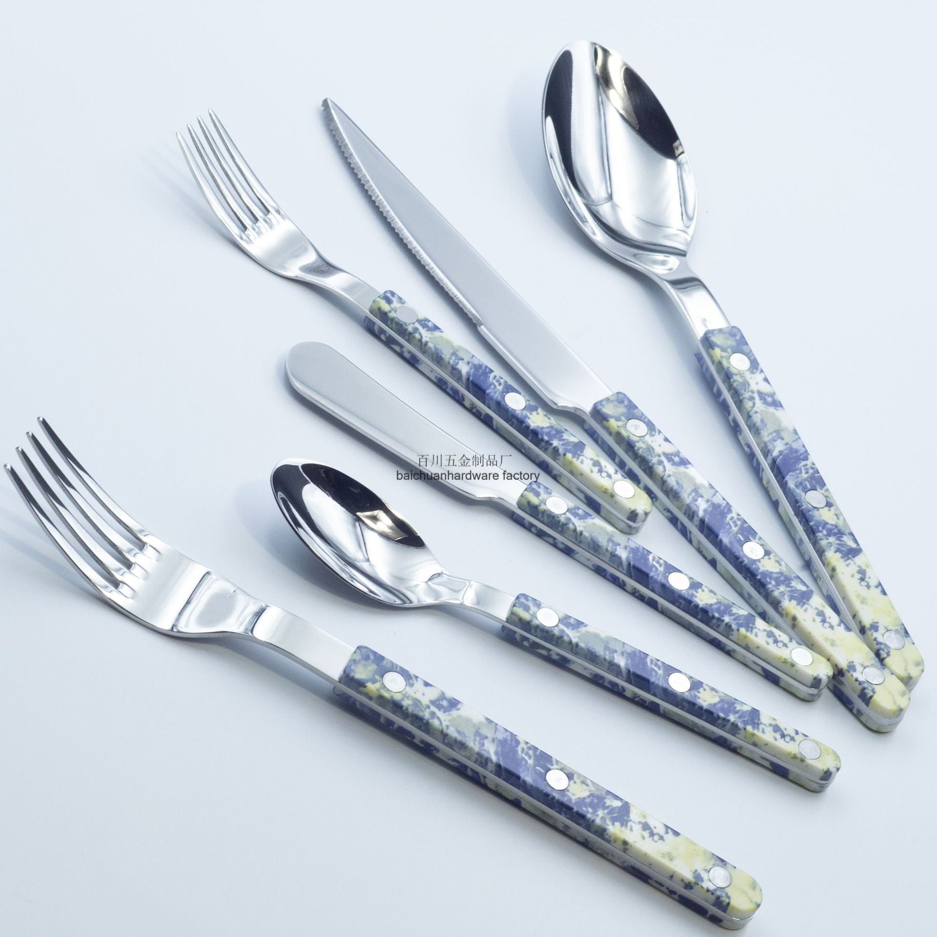 Marble Handle Western Tableware Set ABS Butter Fork Spoon Clip Handle Cheese Knife Dessert Chopsticks Spoon Fork - 图片 4