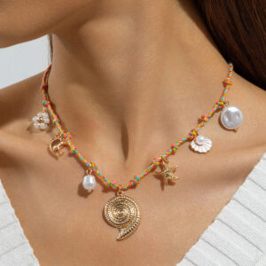 European and American Ornament Fashion Ocean Style Shell Alloy Pendant Braided Necklace Bohemian Shell Jewelry