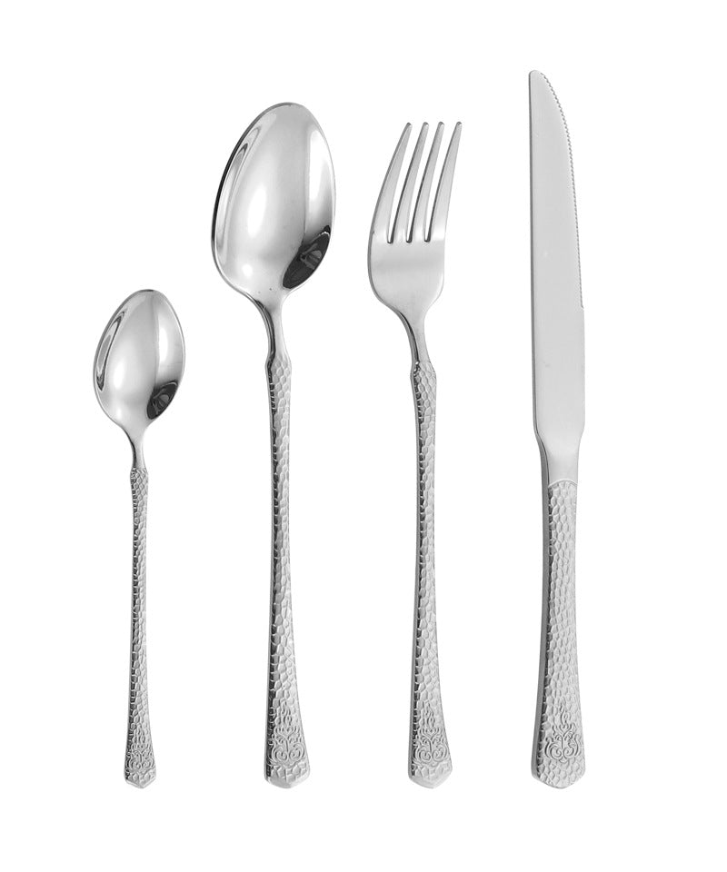 410Stainless Steel Tableware Hotel Restaurant Hammered Knife Fork Spoon24Set of High-End Western Cuisine Embossed Steak Knives and Forks - 图片 30