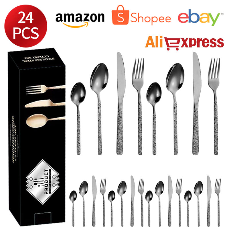 410Stainless Steel Cutlery Set Stone Pattern Knife Fork Spoon24Western-style dining set6Steak Knife and Fork for One Person - 图片 10