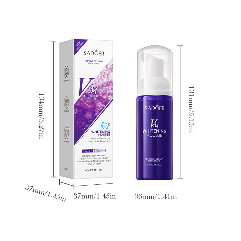 V34Whitening Foam Toothpaste SADOER Clean Teeth Clean Mousse Cross-Border Foreign Trade Wholesale - 图片 5