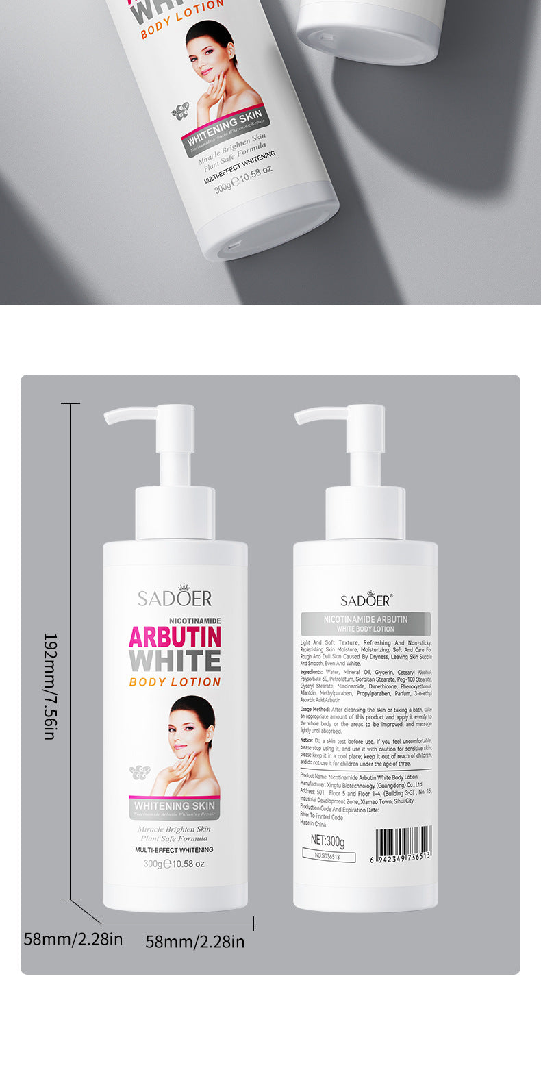 Whitening Body Lotion SADOER Niacinamide Arbutin Brightening Moisturizing Lotion Cross-Border Wholesale - 图片 21