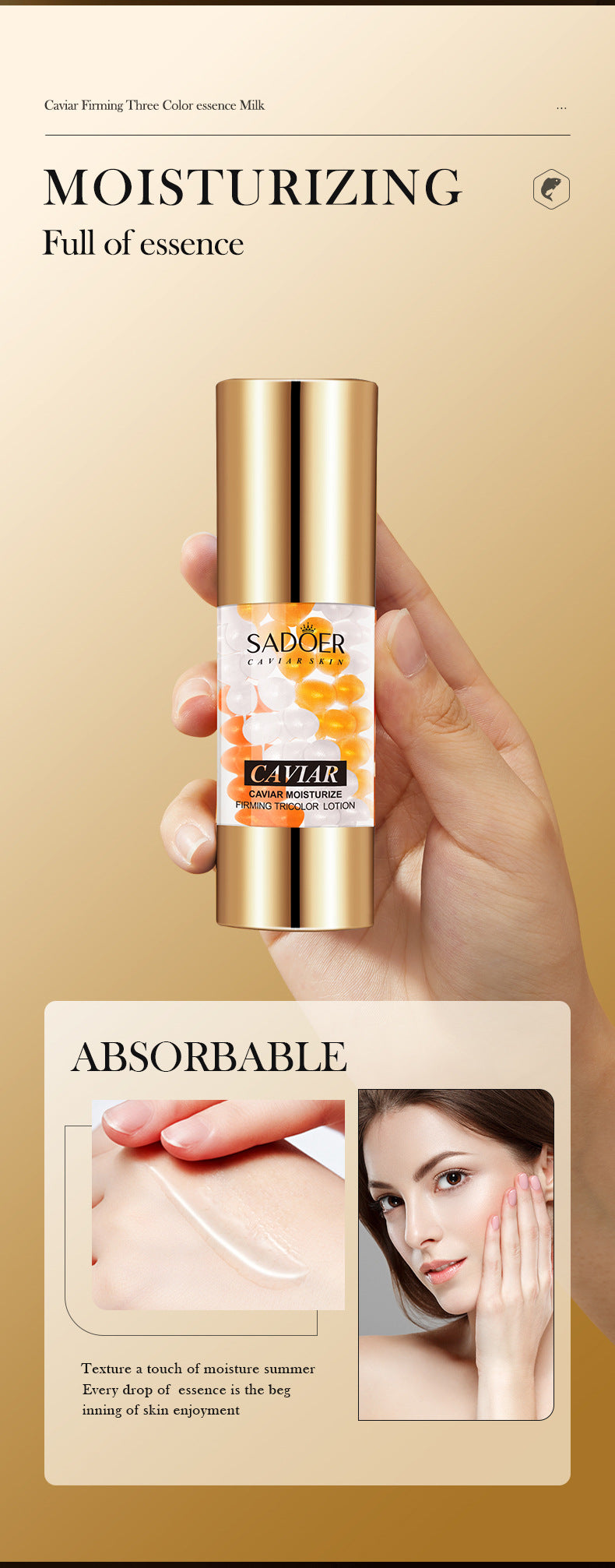 Caviar Essence Milk30mlSADOER Moisturizing and hydrating three-color lotion cross-border foreign trade wholesale - 图片 11