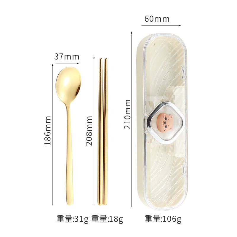 304Stainless Steel Tableware Student Cartoon Portable Tableware Set Work Outdoor Fork Spoon Chopsticks Three-piece Set - 图片 12