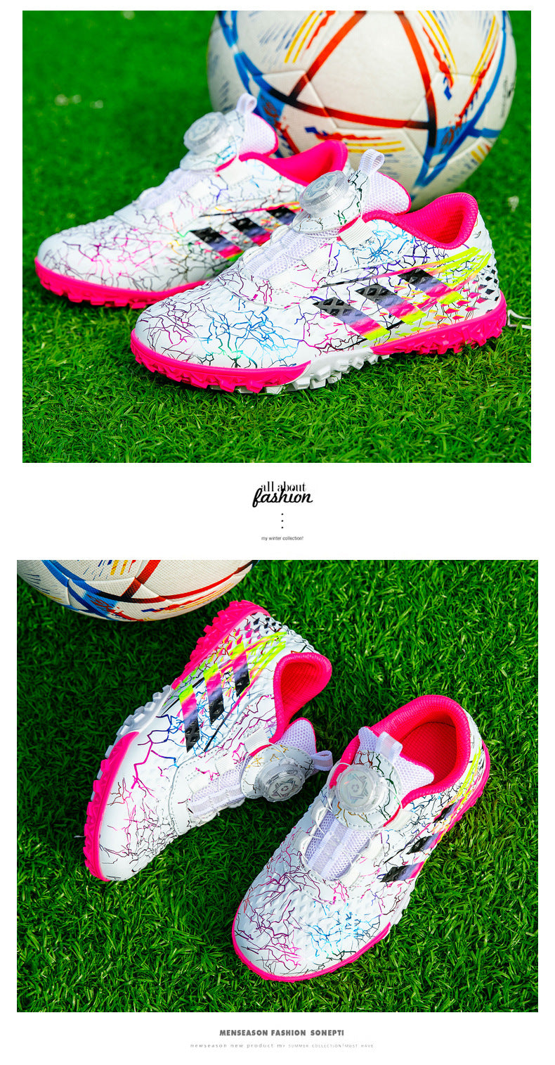 New style soccer shoes for men, women, and children with rotating buckle TF Broken Nail Style Youth Student Grassland Competition Training Shoes - 图片 37