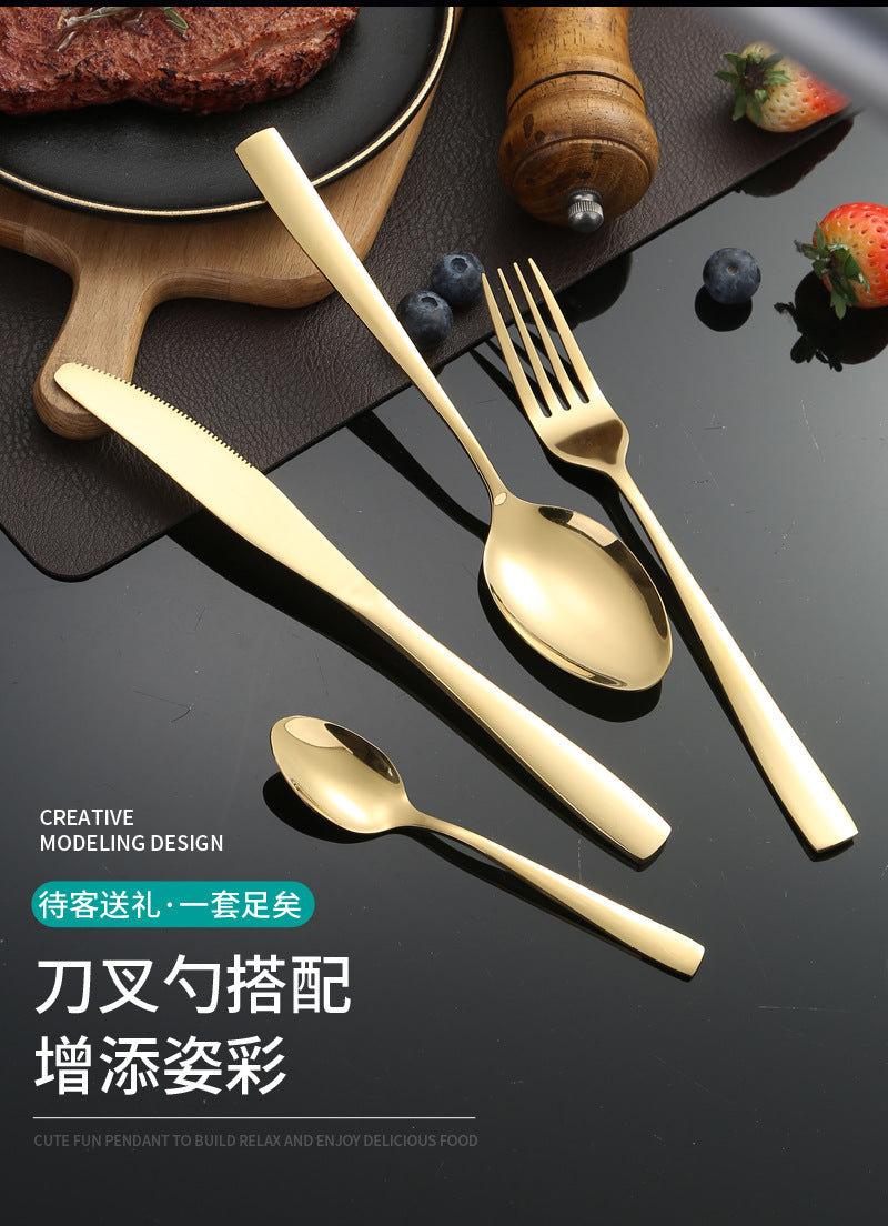 410Stainless Steel Cutlery Set Restaurant Square Handle Knife Fork Spoon24Set of Western Steak Knives and Forks - 图片 18
