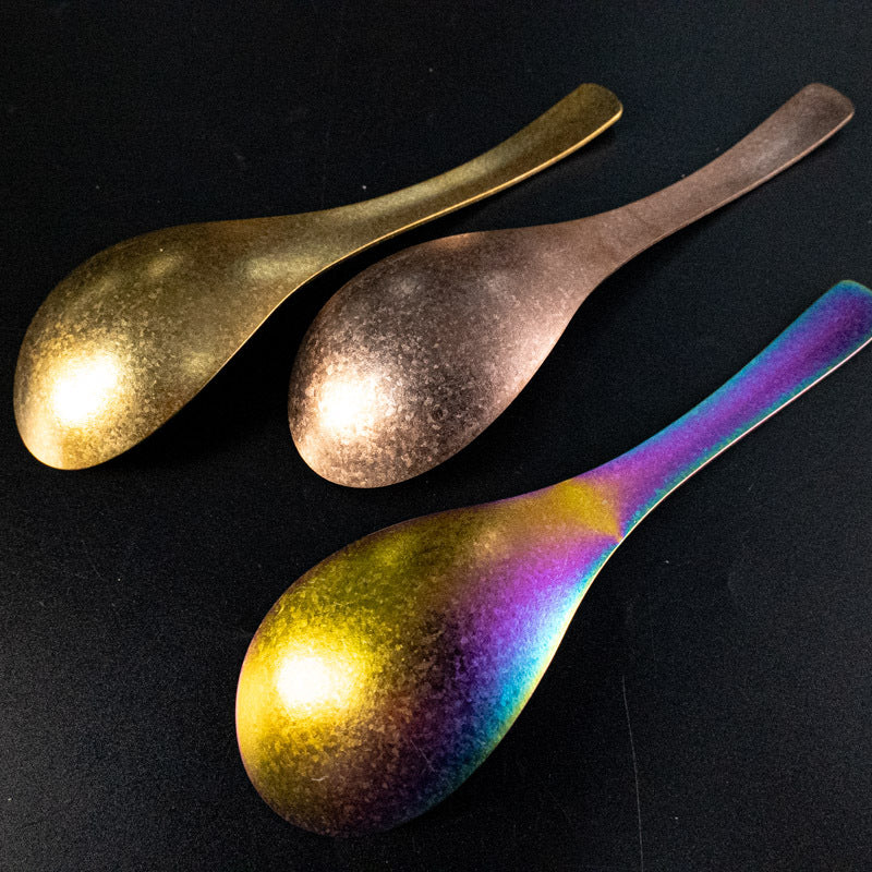 Pure Titanium Spoon Household Uncoated Ice Flower Craft Outdoor Pure Titanium Soup Spoon Hot Pot Wide Spoon High Temperature Coloring Titanium Soup Spoon - 图片 5
