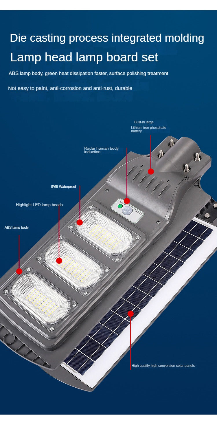 Integrated solar street light with human body induction for outdoor garden, automatic lighting, IP65 waterproof. - 图片 16