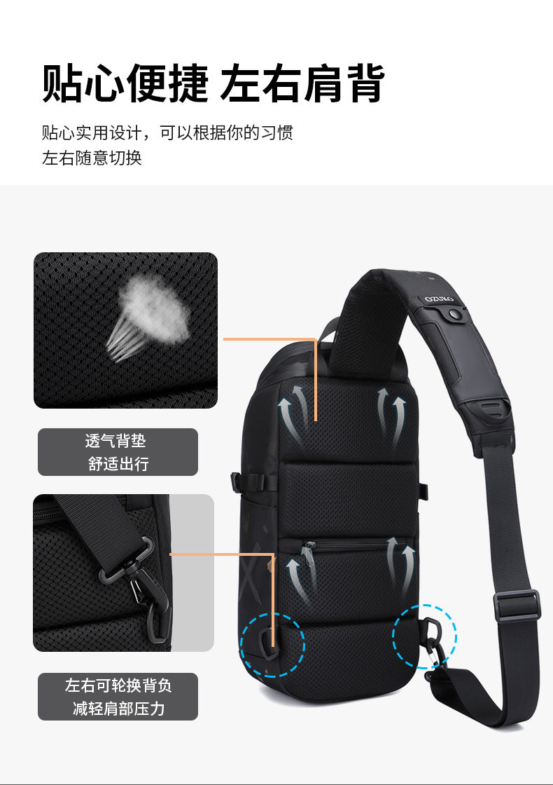 OZUKO Men's Chest Bag Waterproof Crossbody Bag Business Simple Crossbody Bag Trendy Commuter Small Backpack High-End Feel - 图片 16