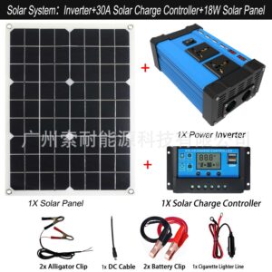 Triumph300W/500W Solar Energy Kit System：12V Inverter+30A Controller+18W Solar Panel