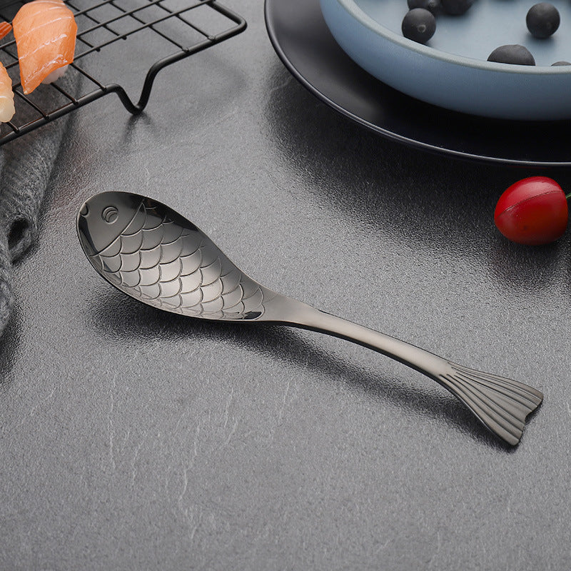 304Stainless Steel Spoon Cooking Restaurant Spoon Pickled Fish Spoon Cartoon Spoon PVD Titanium-plated Colorful Fish Tail Cute Spoon - 图片 10