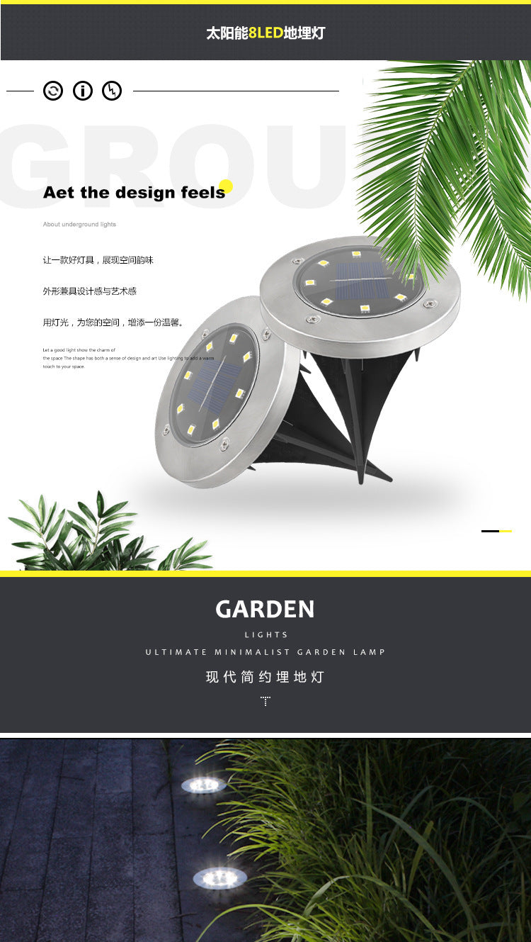 Outdoor Waterproof Solar8LED Underground Light Stainless Steel Lawn Light Garden Light Garden Villa Landscape Light - 图片 3