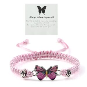 Adjustable Handmade Woven Bracelet with Oil Drop Alloy Pendant, Double Loop Butterfly Women's Woven Bracelet