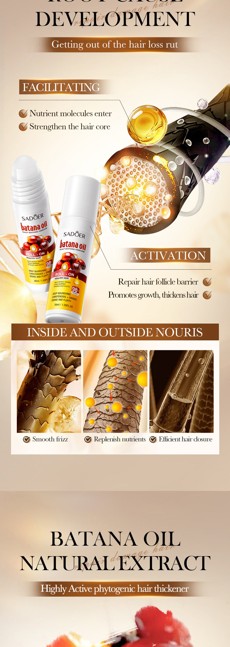 Batahana Scalp Soothing Conditioner SADOER Moisturizing and Nutritious Hair Care Roll-on Cross-Border Wholesale - 图片 9