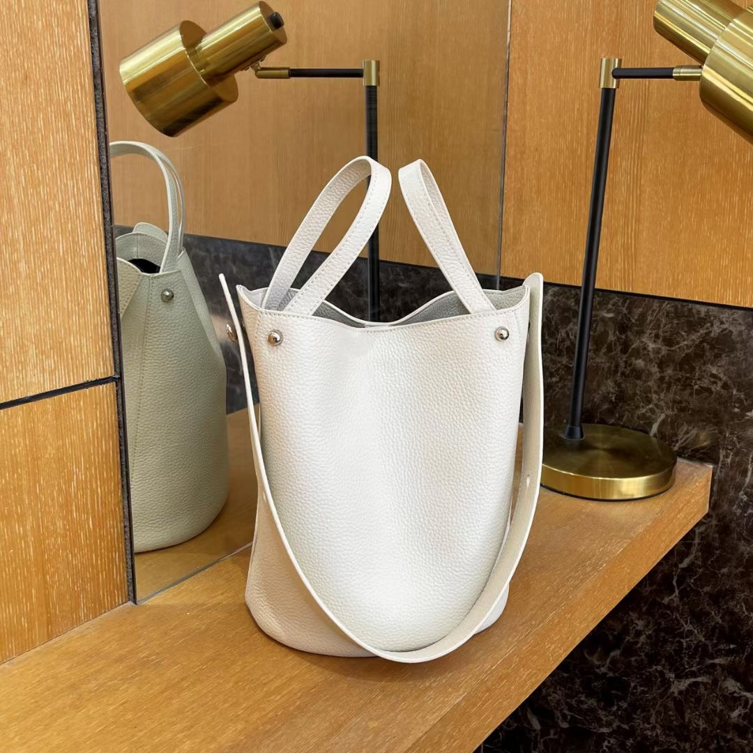 Guangzhou Genuine Leather Women's Bag Large Capacity Tote Bag Top Layer Cowhide Bucket Bag Handheld Shoulder Crossbody Bag Trendy - 图片 12