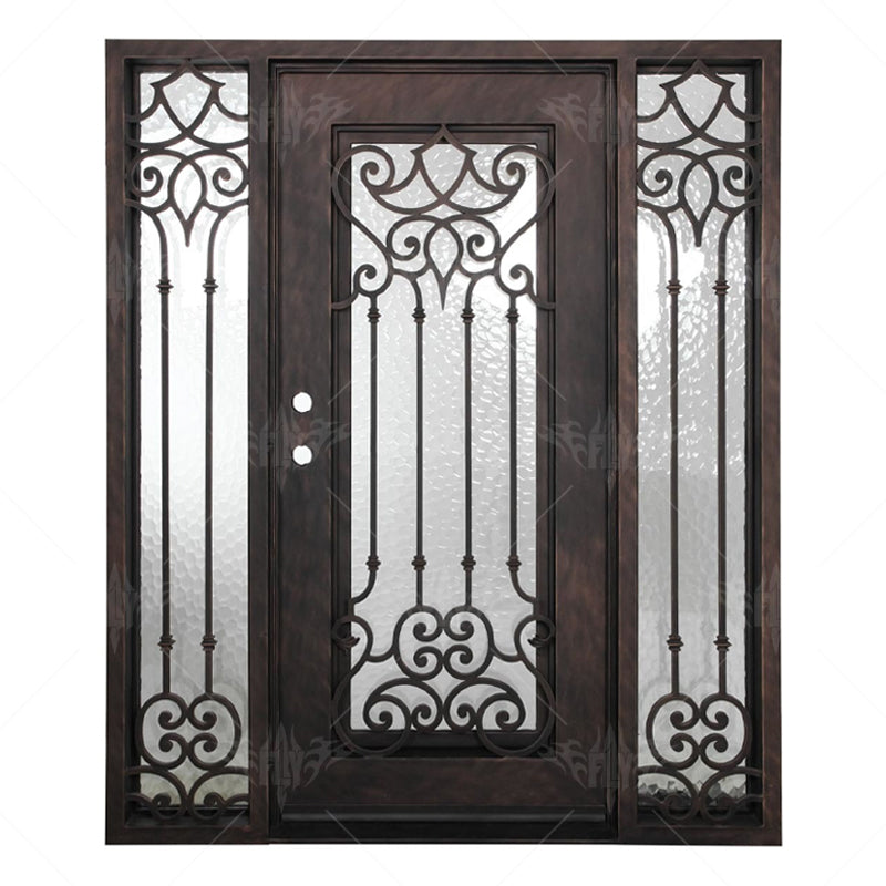 Antique Decoration Flower Front Double Black Old Wrought Exterior Catalogue Iron Door for Sale - 图片 4