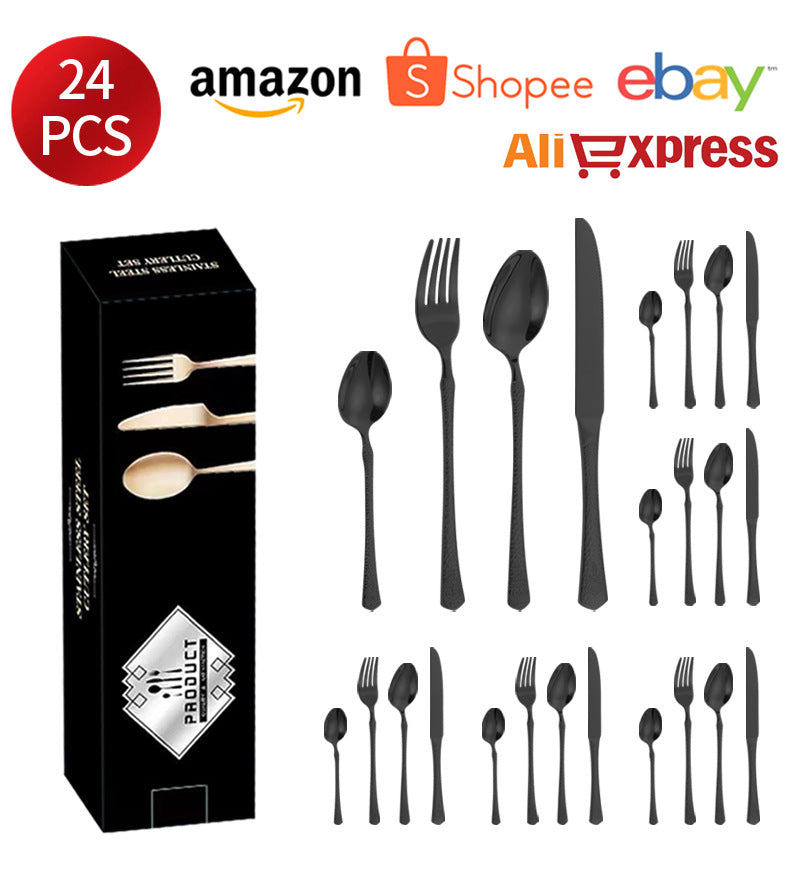 Stainless Steel Tableware Hotel Restaurant Crown Hammered Knife Fork Spoon24Set of Western Steak Knives and Forks - 图片 30