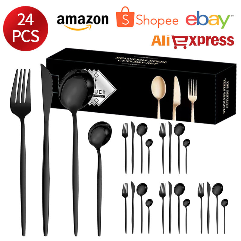 410Stainless Steel Cutlery Western Steak Knife Fork Spoon6People Serving Hotel Restaurant Portugal24Piece Suit - 图片 10