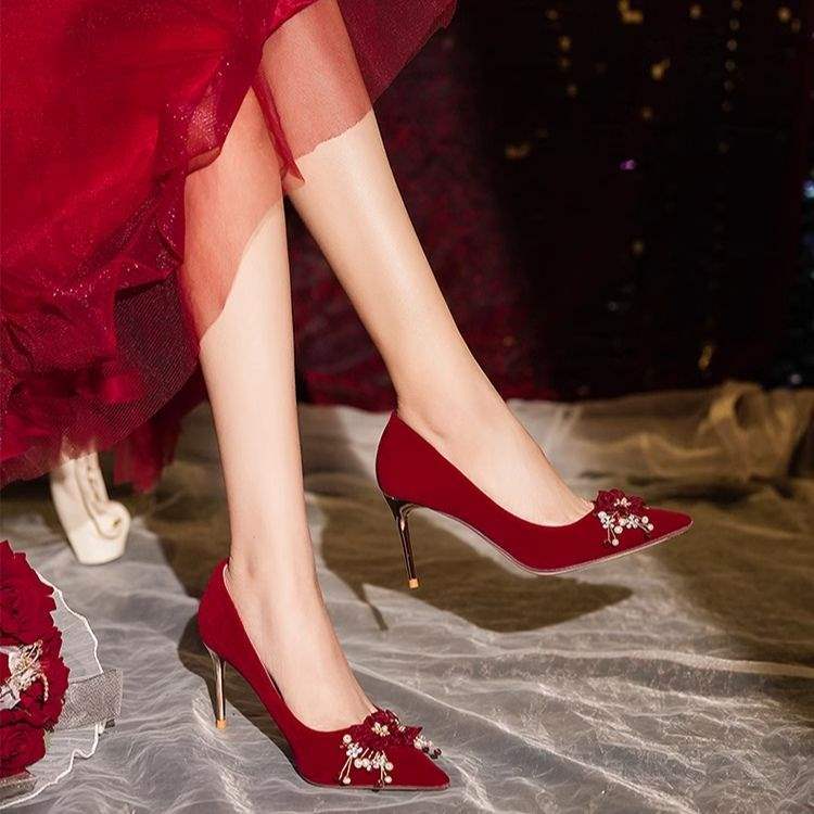 2025New Style Chinese-French Wedding Dress Toast Wedding Banquet Wedding Shoes Women Xiuhe Dress Low Heel Comfortable Bride High Heels - 图片 3