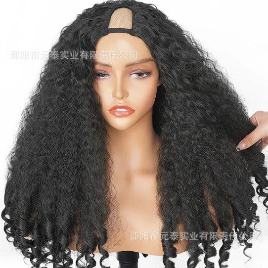 YAKI Straight Hair with Curly Ends Synthetic Wig V High-Temperature Fiber Wig with Hollow Top - 图片 6