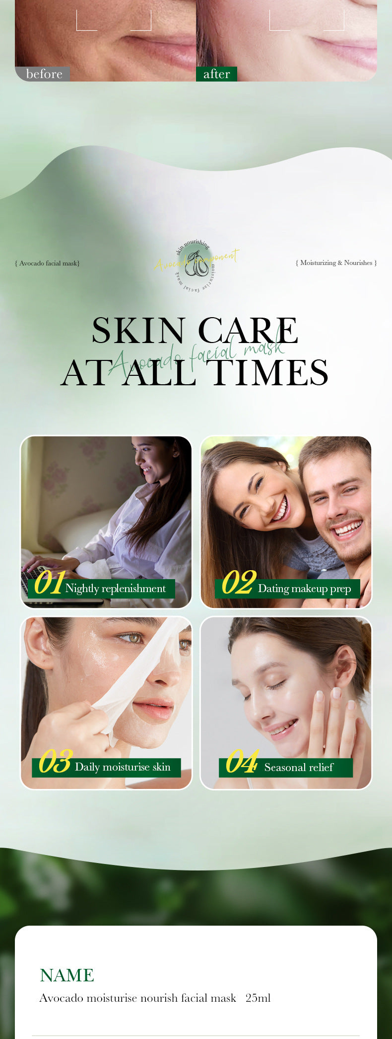 Honey Avocado Nourishing Mask SADOER Moisturizing and Hydrating Face Mask Cross-Border Wholesale - 图片 16