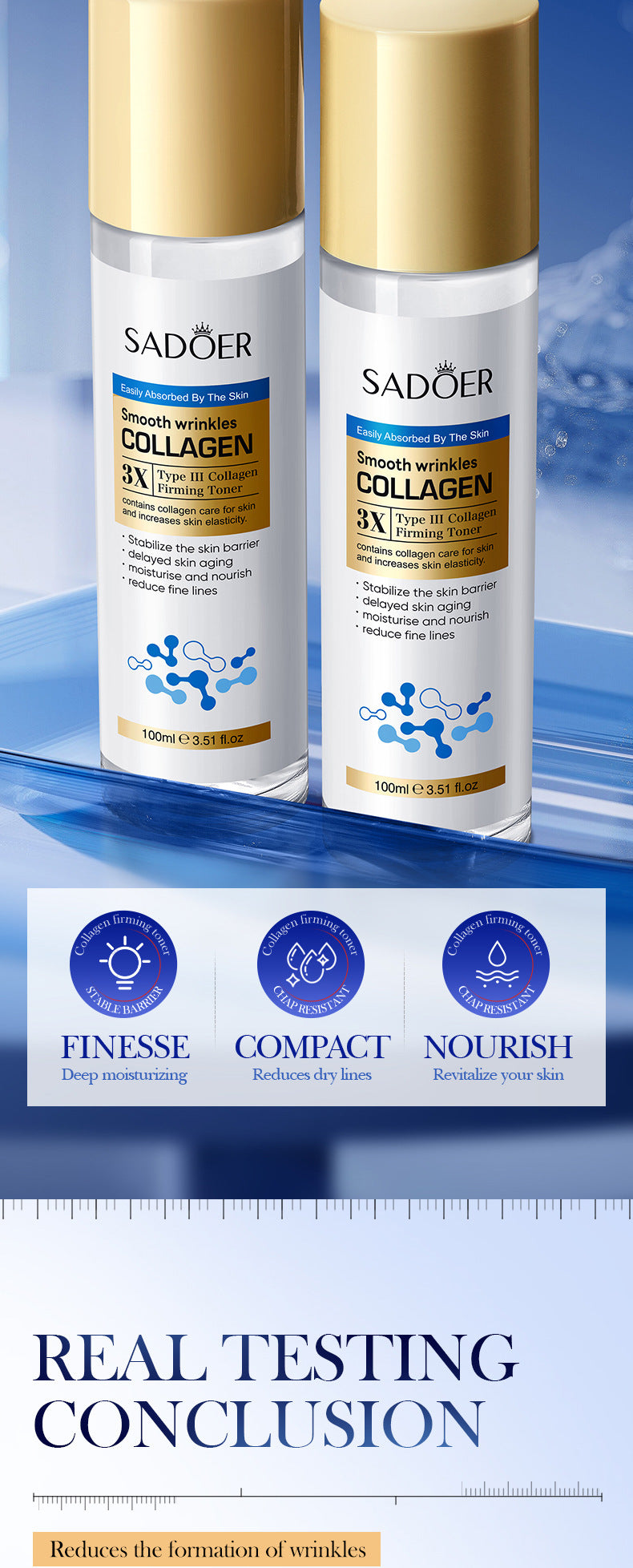 Type III Collagen Wrinkle Firming Toner SADOER Hydrating Moisturizing Water Cross-Border Wholesale - 图片 9