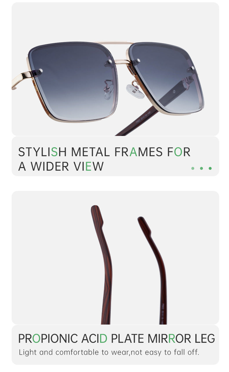 European and American Style Square Frame Cut Edge Sunglasses for Men with Imitation Wood Grain Temples, Men's Trendy Wholesale sunglass - 图片 24