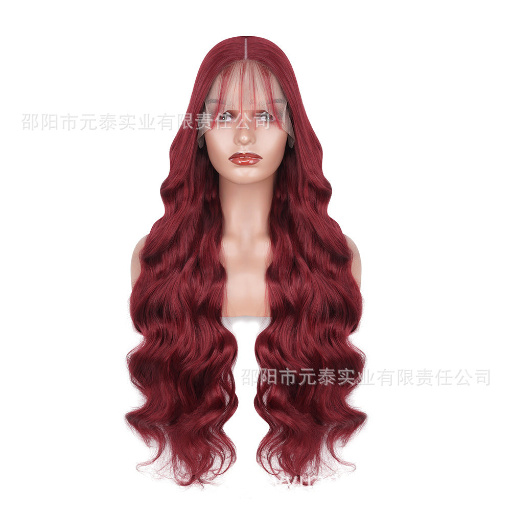 New European and American Style Women's Black Small Middle Part Big Wave Synthetic Long Curly Hair Lace Front Wig Wholesale - 图片 8