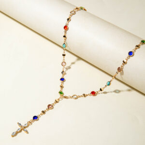 Europe and America ins Dopamine Colorful Crystal Chain Stacking Necklace Fashionable Diamond-Encrusted Cross Y Type Necklace