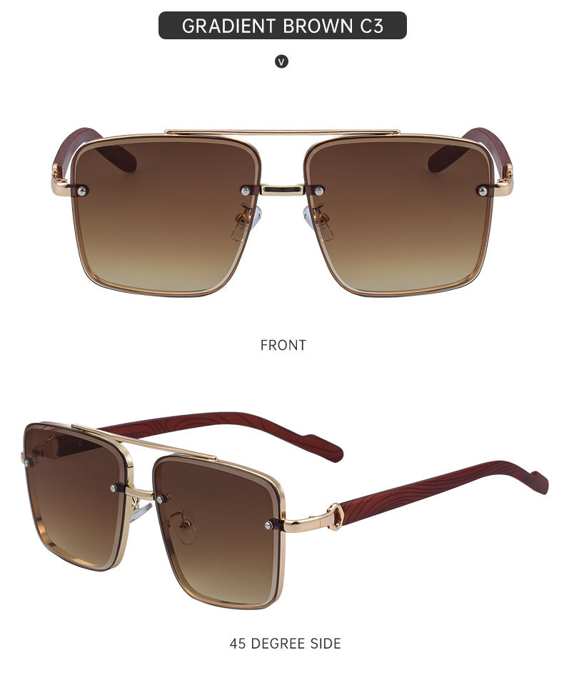 European and American Style Square Frame Cut Edge Sunglasses for Men with Imitation Wood Grain Temples, Men's Trendy Wholesale sunglass - 图片 40