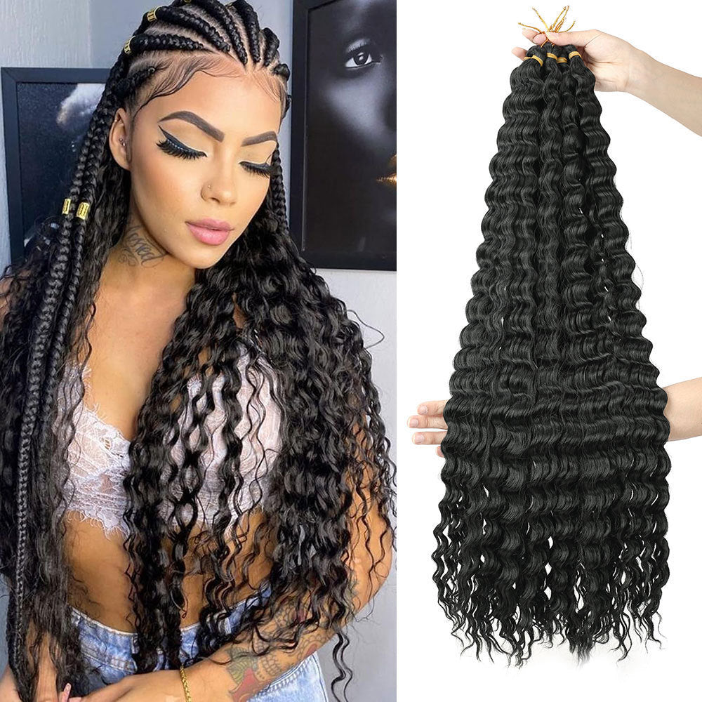 European and American Cross-Border African Synthetic Hair Wig Crochet Hair Extensions Curly Hair Piece DeepWaterWaveHair Long Curly Hair - 图片 6