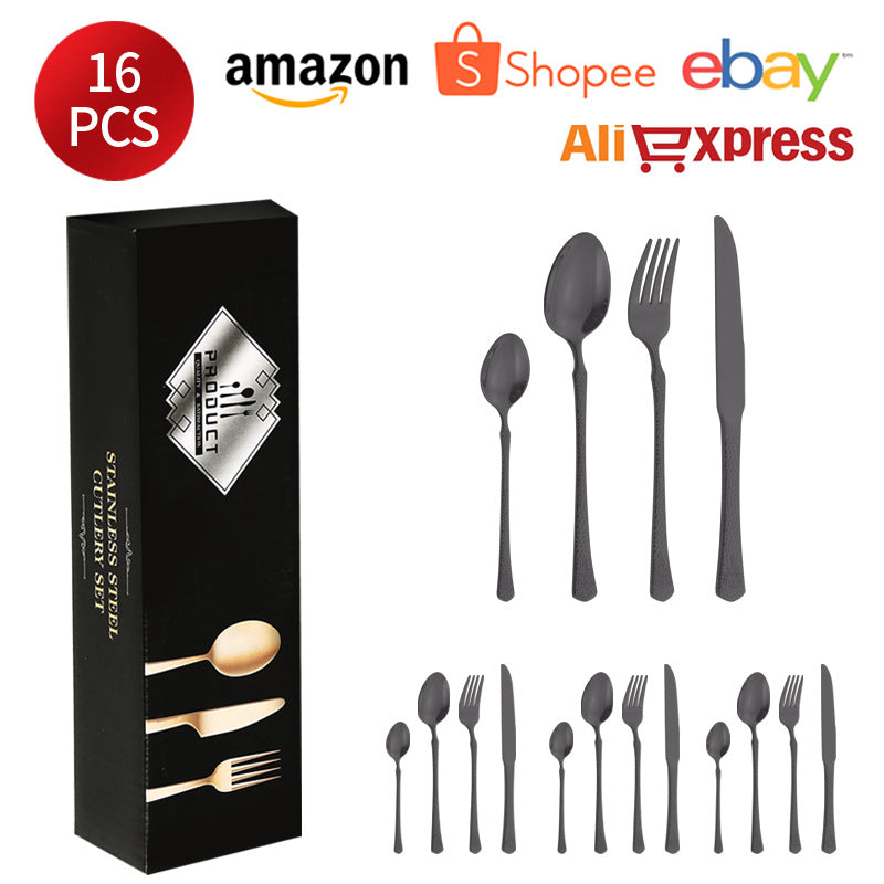 410Stainless Steel Tableware Hotel Restaurant Hammered Knife Fork Spoon24Set of High-End Western Cuisine Embossed Steak Knives and Forks - 图片 23