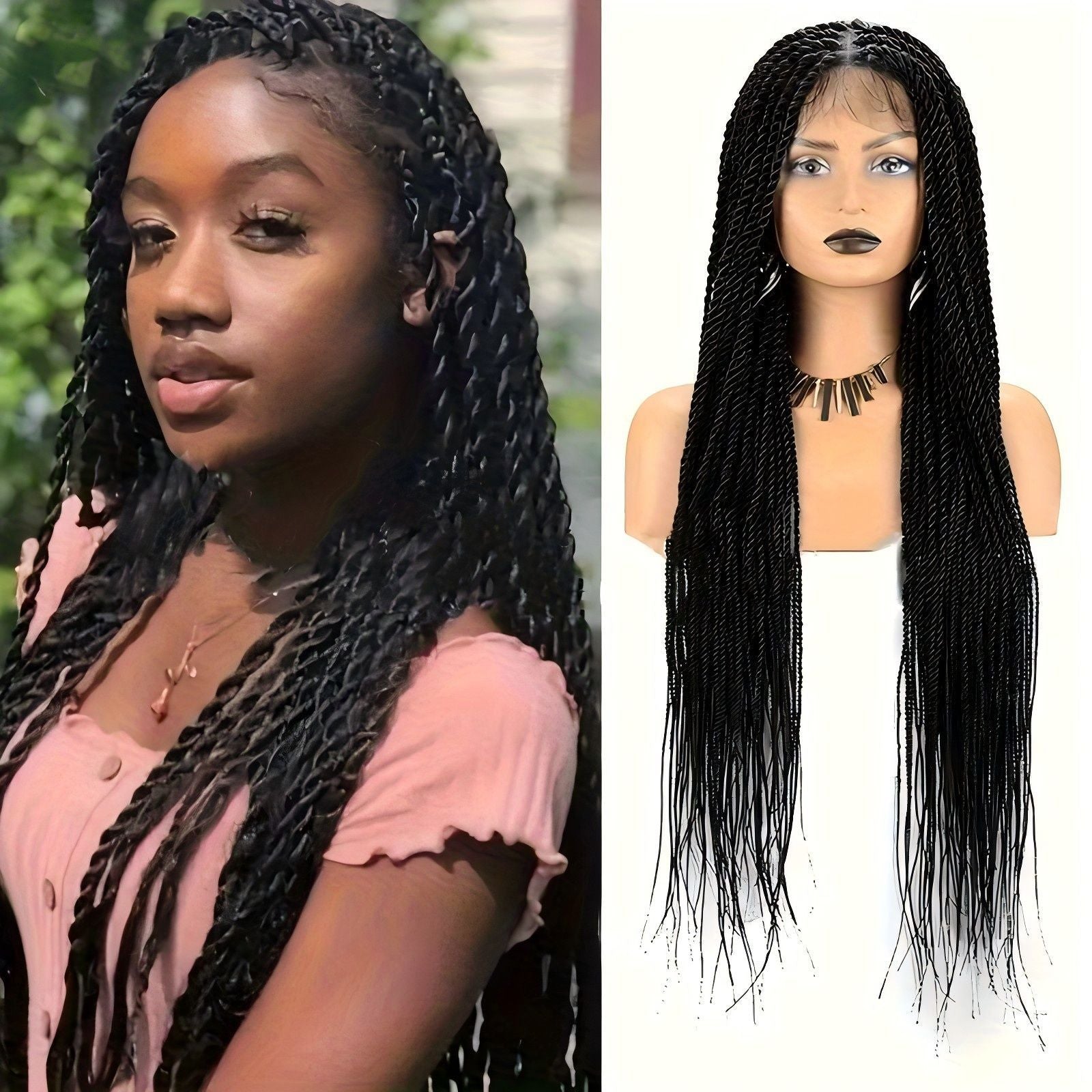 TEMU Cross-Border Foreign Trade Hot-Selling Full Lace Hand-Twisted Two-Pleat Synthetic Hairpiece lace braid wig - 图片 12