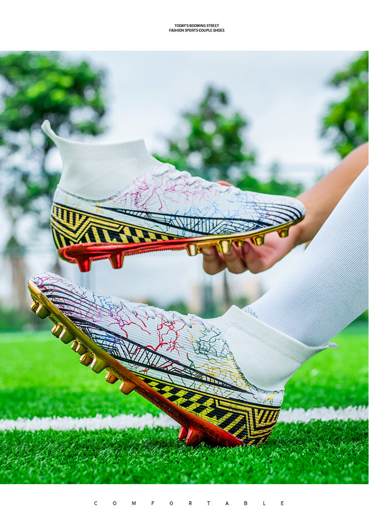 Large Size Men's Soccer Shoes AG Long Spike Gold-Plated Hot Stamping Football Shoes for Youth Professional Competition Training Shoes Wholesale - 图片 35